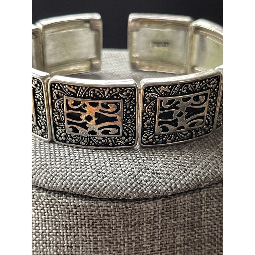 Monet Vintage Link Station Panel Cuff Bracelet Silvertone MCM Adjustable Retro